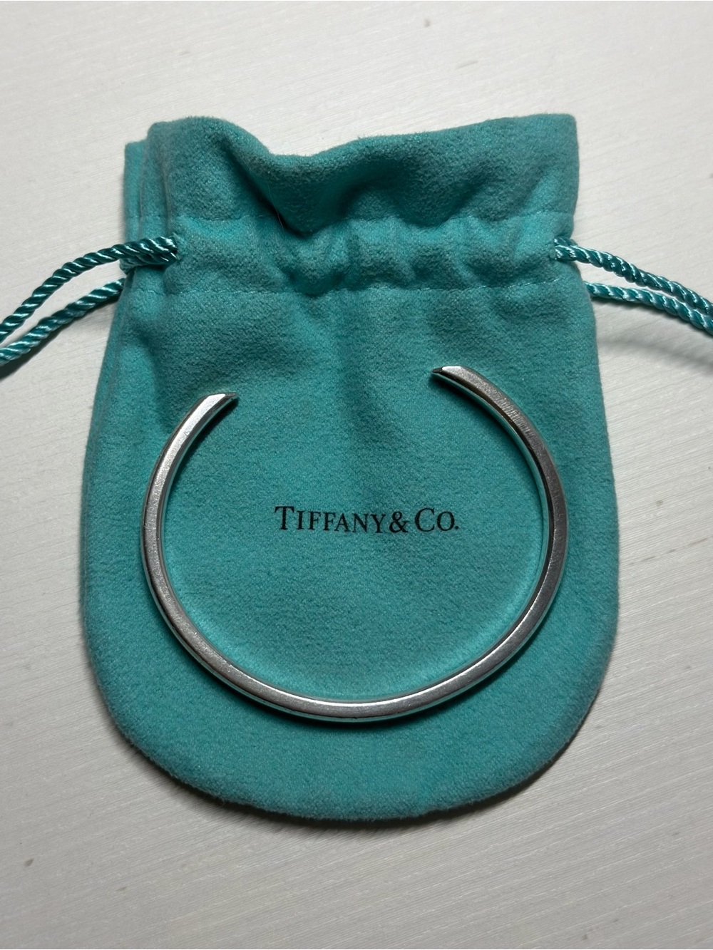 Tiffany & Co. Sterling Silver Open Cuff Bracelet with Turquoise Pouch